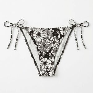 NWT Lisa Marie Fernandez Floral Cheeky Bikini Bottom Black White Side Tie Sz 3